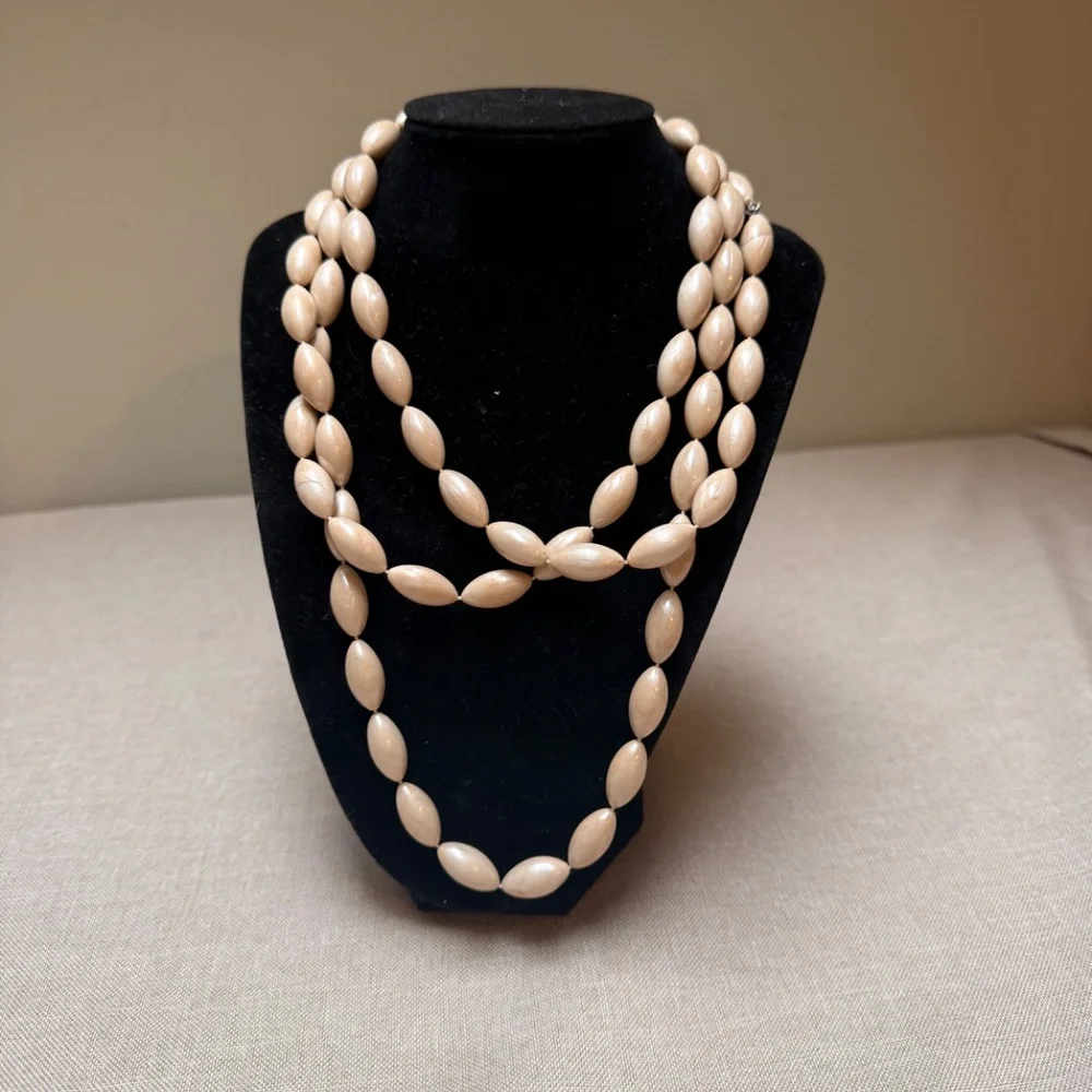 Vintage Long Blush Color Beaded Necklace